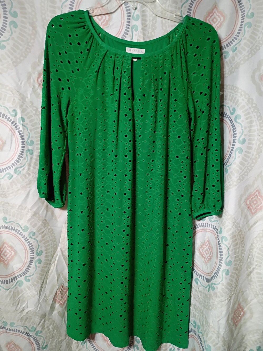London Times Emerald Green Eyelet Midi Dress